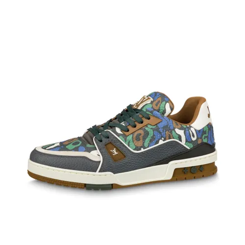 LOUIS VUITTON Тренер Low Топ Стильные Скейтбординги Мужской Серый Зеленый Синий
