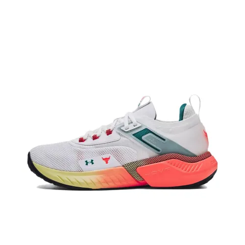 Under Armour Project Rock 5 Slip-Resistant Abrasion-Resistant Low-Top Training Shoes White Утеряющий сцепление устойчивый к истиранию низкий топ тренировочные кроссовки белый