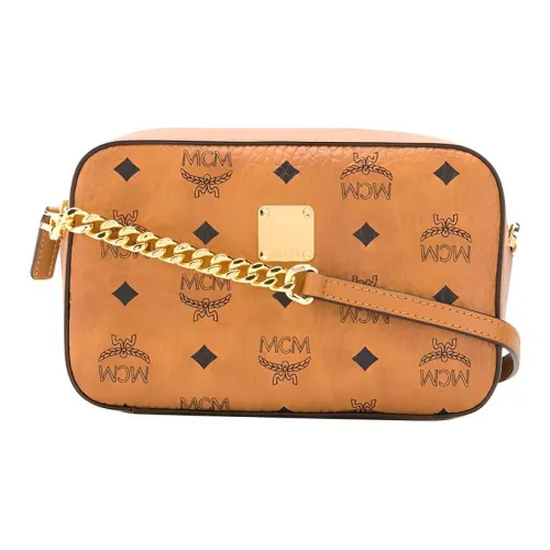MCM Essential Visetos Origina Покрытие Холст Кросс-Боди Сумка Женская Коньячный Коричневый