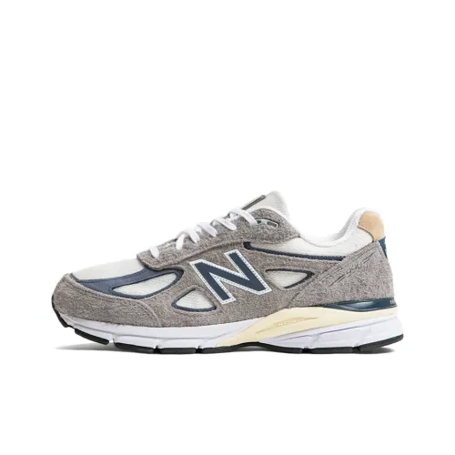 New Balance NB 990 V4 Устойчивый к истиранию Дышащий Низкий Топ Беговые кроссовки Унисекс Серый Синий