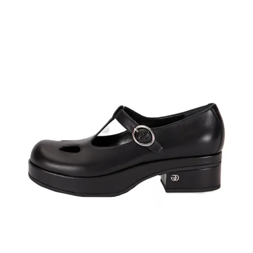 GUCCI Грубый каблук Туфли Мэри Джейн Женские Черные