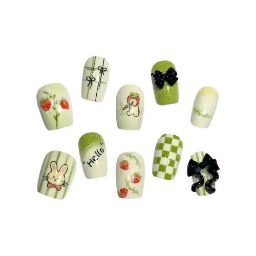 MAXFINE Original Lightweight Ручная работа Зеленая тень False Nail Короткий Квадрат Cute Cartoon 10 шт. 14 мм
