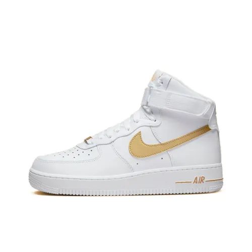 Nike Air Force 1 Slip Resistant Abrasion Resistant Легкий Высокий Топ Кроссовки для скейтбординга Женские Белые Золотые