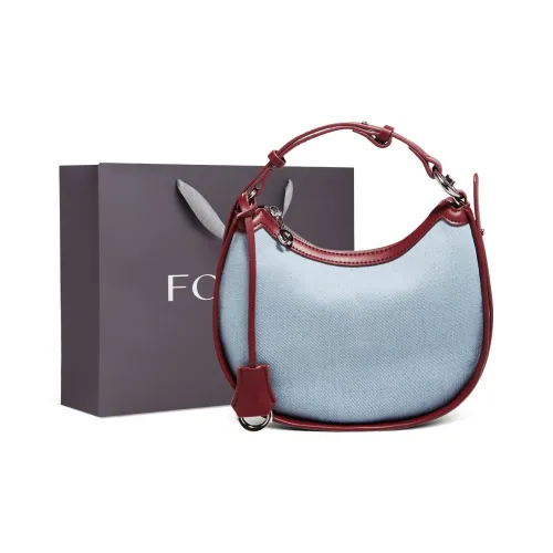 FOXER Сумка с тканью и коровьей кожей полумесяц портативная сумка через плечо женская синий бургунди