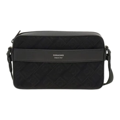 FERRAGAMO Телячья кожа Текстиль Сумка через плечо Мужская Черная