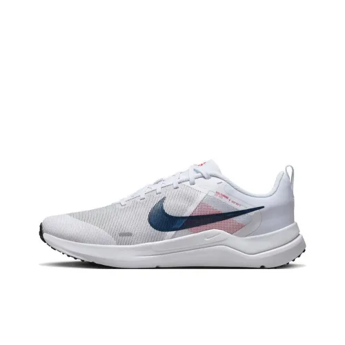 Nike Downshifter 12 Slip-on Устойчивый к истиранию Дышащий Низкий Топ Беговые кроссовки Мужские Белый Синий Красный