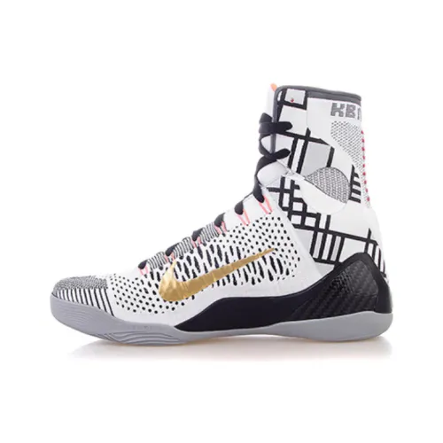 Nike Kobe 9 Elite Gold Fundamentals High Top Баскетбольные кроссовки Мужской Белый Черный Золото