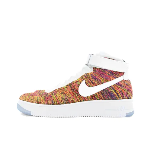 Nike Air Force 1 Ultra Flyknit Slip-resistant Abrasion-resistant MID Top Skateboard Shoes Men's White Yellow Purple