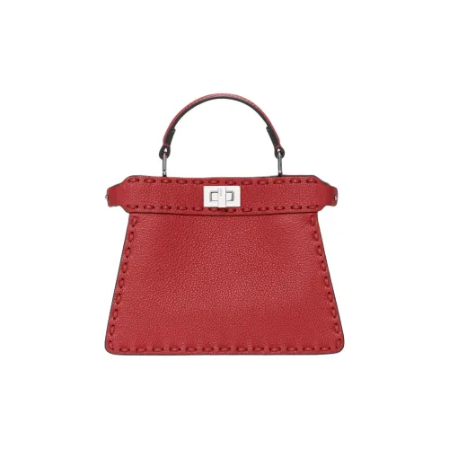 FENDI Peekaboo ISeeU Крупнозернистая текстура Телячья кожа Одно плечо Сумка Маленькая Женская Красная