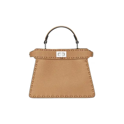 FENDI Peekaboo ISeeU PetiteСумка Selleria Цвета Капучино, Прошитая Вручную 306 Стежками