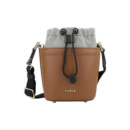 Furla Кожаная вставка Ведрообразная Сумка Сумка через плечо Сумка на плечо Женская Коричневая