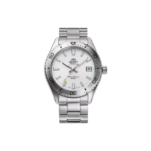 ORIENT Автоматический Механический Механизм Нержавеющая Сталь Ремешок Часы 46,5 мм Мужские Часы Белый Циферблат