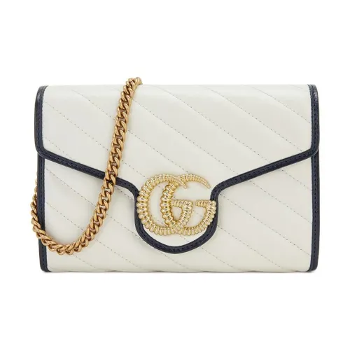 GUCCI GG Marmont Quilted Кожа Цепочка Кошелек Сумка через плечо Сумка на плечо Женская Белая