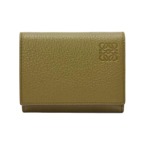 LOEWE Рельефная Телячья Кожа Держатель для Карт Кошелек Стандартный Мужской Оливково-Зеленый