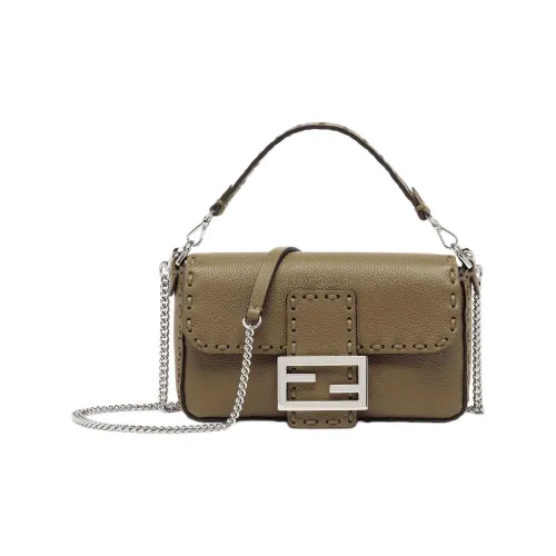 FENDI Baguette Телячья кожа Портативная Сумка через плечо Сумка на плечо Мини Женская Зеленая