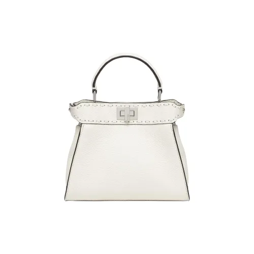 FENDI Peekaboo Коровья крупнозернистая текстура Сумка через плечо Сумка мини Женская Белая