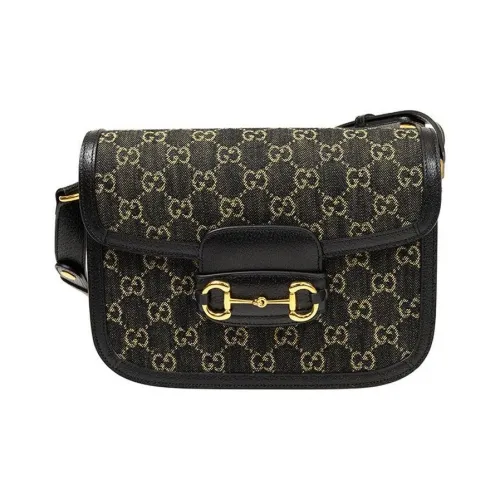 GUCCI Застежка Horsebit 1955 Denim Denim Портативная Сумка через плечо Сумка на плечо Унисекс Черная