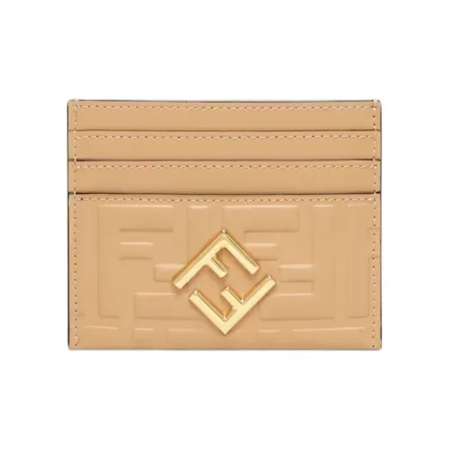 FENDI Футляр Для Пластиковых Карт FF DiamondsПлоский Футляр Для Пластиковых Карт Из Кожи Светло-коричневого Цвета С Узором FF