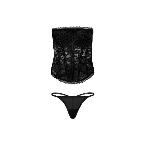 Victoria's Secret ADORE ME Hailey CORSET + Panty SE T Глубокий черный комплект пижамы для женщин Ink Black