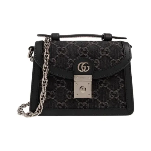 GUCCI Ophidia Деним Сумка через плечо Сумка Мини Женская Черная и Серая