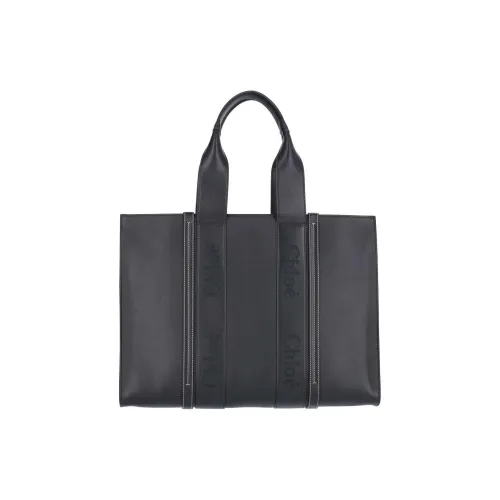 Chloe Woody Leather Tote Bag Shopping Bag Large Women's Black