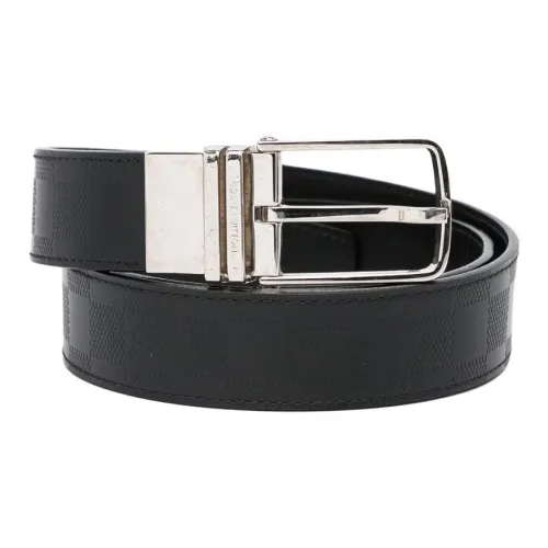 LOUIS VUITTON Шахматная доска Узор Холщовая кожа Ремни Женские Черный Ширина 3,5 см