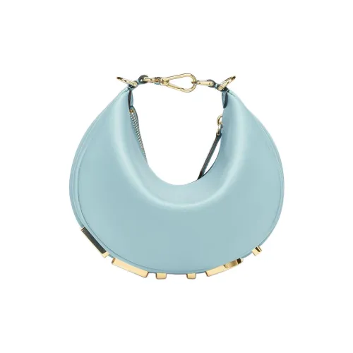 FENDI Fendigraphy Телячья кожа Сумка-хобо Сумка-полумесяц Сумка на запястье Мини Женская Светло-синяя