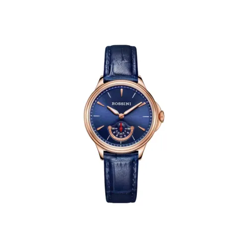 ROSSINI Medallion Collection Кварцевый механизм Коровья кожа Ремешок Часы Женские Часы Синий циферблат