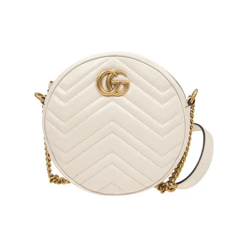 GUCCI GG Marmont Кожаная круглая сумка сумка через плечо мини женская белая