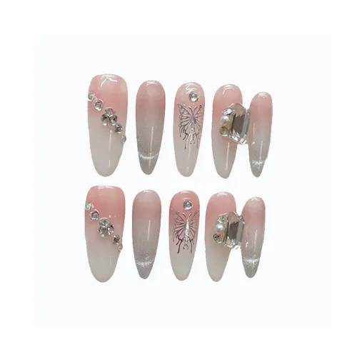 XIAMEIYU Кошачий глаз Французский Градиентный Серебряный Бабочка Искрящийся Квадрат Ромб Мягкий Телесный Набор 25mm False Nail Миндаль