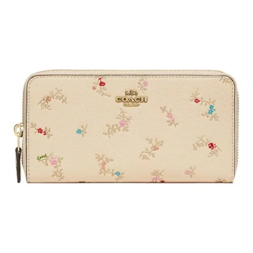 COACH Accordion Zip Песочный Кожа Обхват запястья Сумка Клатч Кошелек Маленький Женские Шерсть Белый