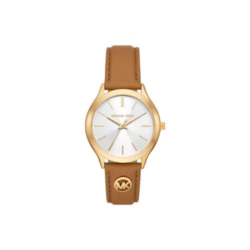 MICHAEL KORS Extra Thin Runway Collection Наручные часы Кварцевый механизм Кожаный ремешок 38 мм Серебристый циферблат Унисекс