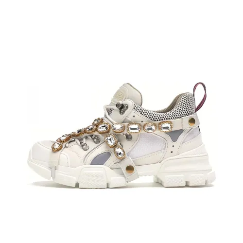 GUCCI Flashtrek Ремень 'CUBIC Crystals' Низкий Топ Толстая Подошва Кроссовки Мужские Белые