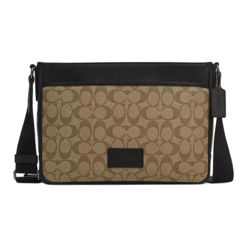 COACH Canvas Панельная Сумка Сумка через плечо Большая Мужская Бронза и Хаки и Черный