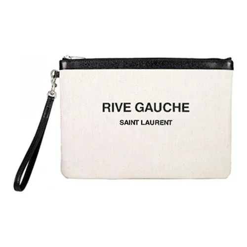 SAINT LAURENT Rive Gauche Linen Clutch Medium Women's White