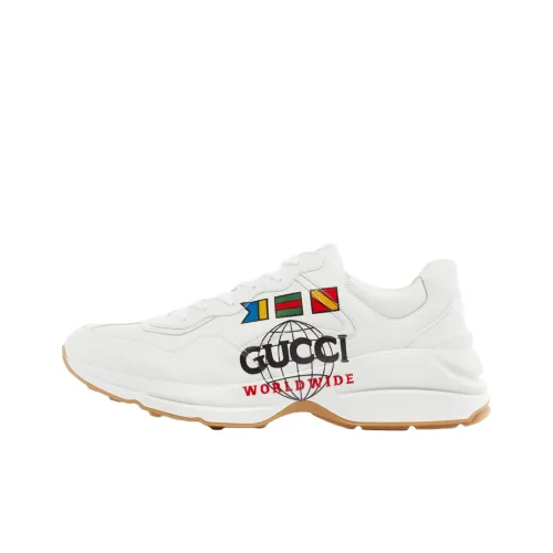 GUCCI Rhyton GUCCI Worldwide Low Топ Толстоподошвенные кроссовки Мужской Белый-коричневый