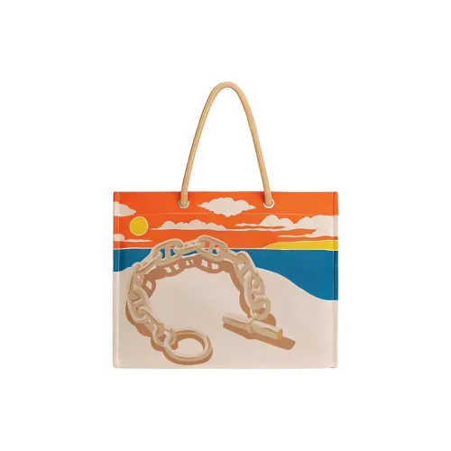HERMES Canvas Bag Tote Bag Shopping Bag Women's Beige Multicolor