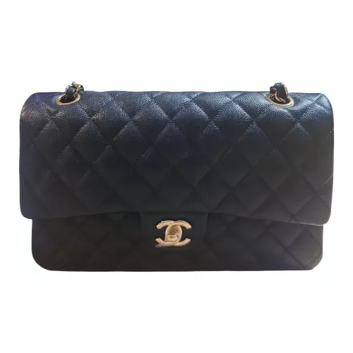 CHANEL Classic Flap CF Икорный с рельефом Телячья кожа Сумка через плечо Сумка на плечо Средняя Женская Темно-синий
