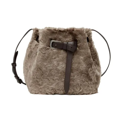 BRUNELLO CUCINELLI Shearling Bucket Bag Shoulder Bag Women's Umber