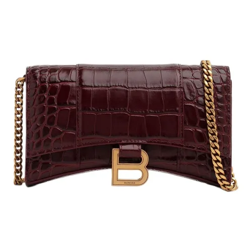 Balenciaga HOURGLASS Крокодил Тисненая кожа Сумка через плечо Кошелек Женские Бургунди