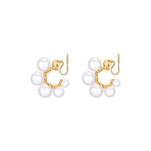 Social Talent Золотой Покрытый Медный Искусственная Жемчужина Нижняя Заколка Серьги Женские