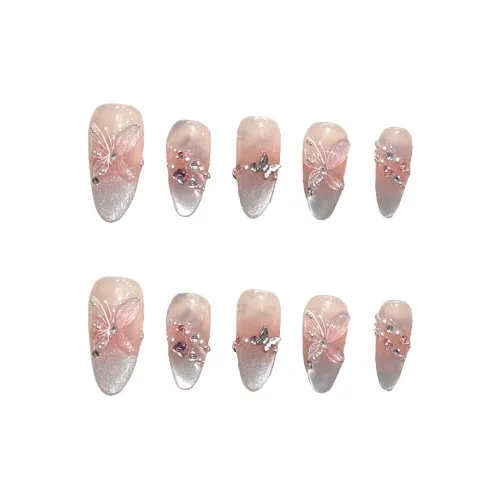 XIAMEIYU Лето Французский Ледяной Прозрачный Зеркало Луна Бабочка Кошачий Глаз Премиум Светоотражающий Белый False Nail Овал 20 мм