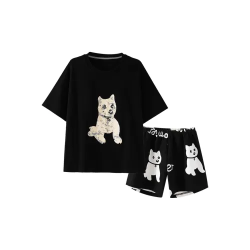 OUSHIBO Короткий рукав Пижамный комплект Женские Черный