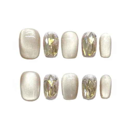 XIAMEIYU Молочно-чайный Кристальный Кошачий глаз Nail Art Шампанское Ромб Blazing Вспышка Осветляющий False Nail Короткий Квадрат 15 мм