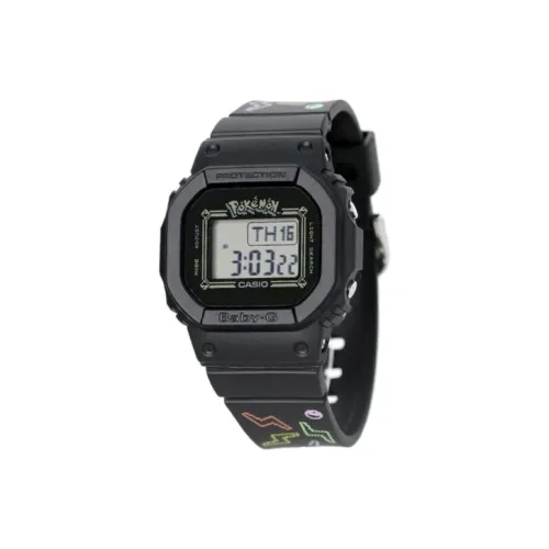 CASIO Пикачу Коллаборация Кварцевый механизм Смольный ремешок Часы Женские Черный циферблат