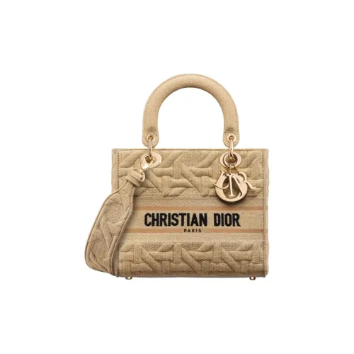 DIOR LADY D Лайт Плетеный узор Вышивка Сумка через плечо Сумка Средний Женские Бежевый