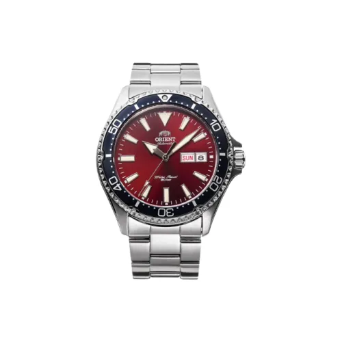 ORIENT Автоматический Ручной Механизм Часы из Нержавеющей Стали с Ремешком 46,8*41,8 мм Мужские Часы с Красным Циферблатом