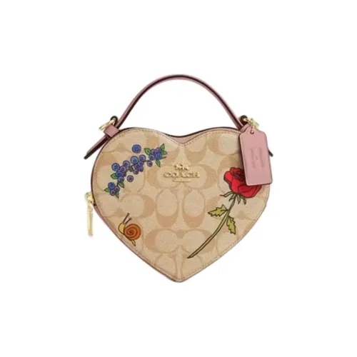 COACH Сердце Коровья кожа с PVC кожа через плечо маленькая женская хаки