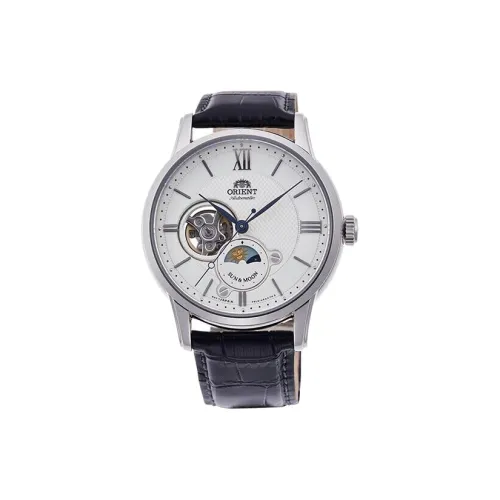ORIENT Автоматический Механический Механизм Кожаный Ремешок Часы 42 мм Мужские Часы Белый Циферблат
