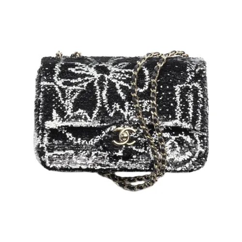 CHANEL Блестки Сумка через плечо Сумка на плечо Женская Черная Белая